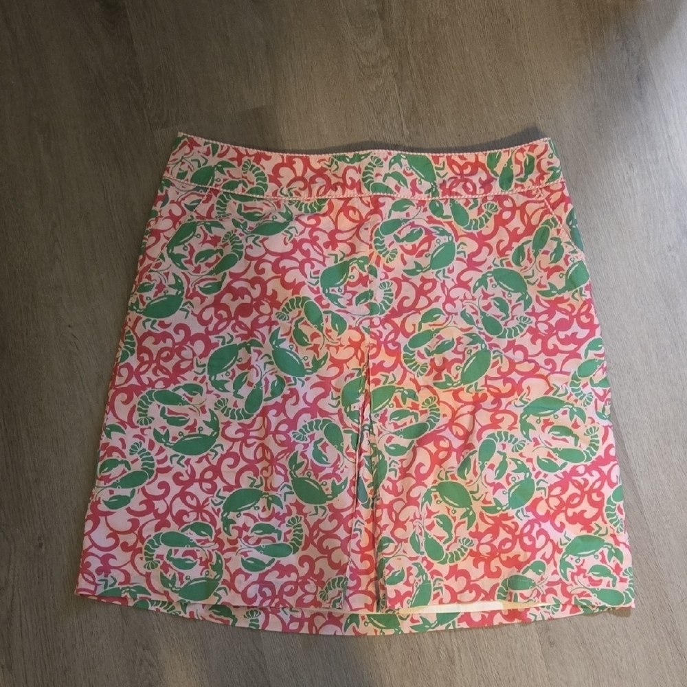 NWOT L.L. Bean Pink and Green A-Line Skirt Lobster And Crab Print - Picture 1 of 4